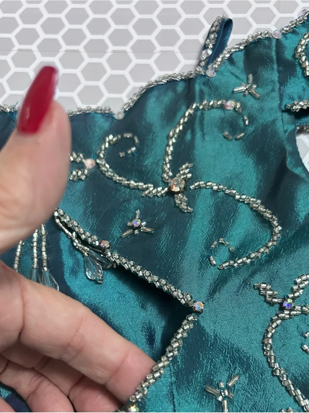 Teal Embellished Girls Mermaid Style Dance Costume Top - Handmade   Size 5/6